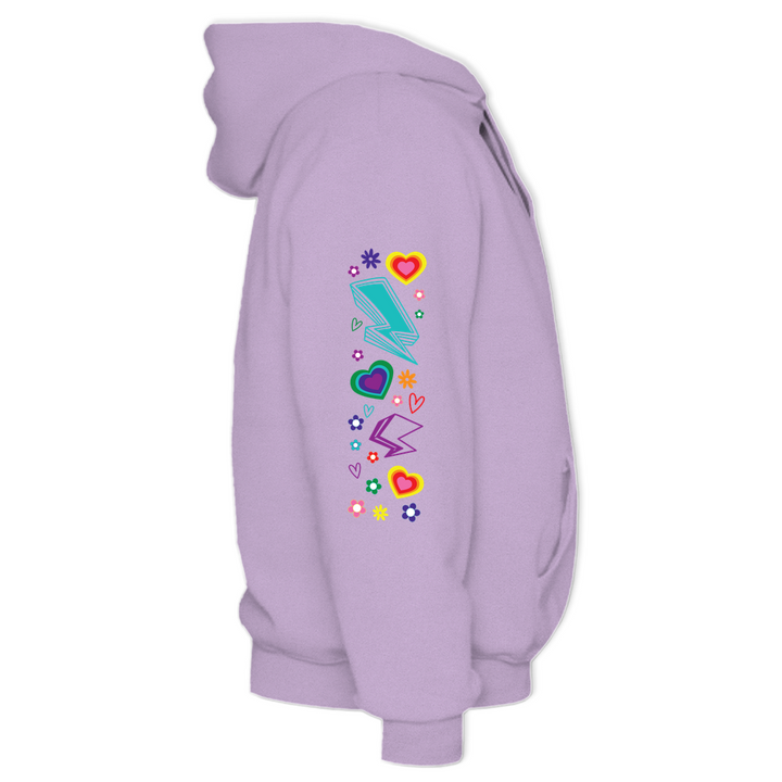 Based in Chicago by queer artist & designer Kayla Pekkala - Tiny Werewolves | Protect Queer Kids Midweight Printed Sleeve Pullover Hoodie in | Shop to get your Pullover Hoodie with collections featuring retro-inspired designs infused with social commentary art, highlighting modern social & current events.