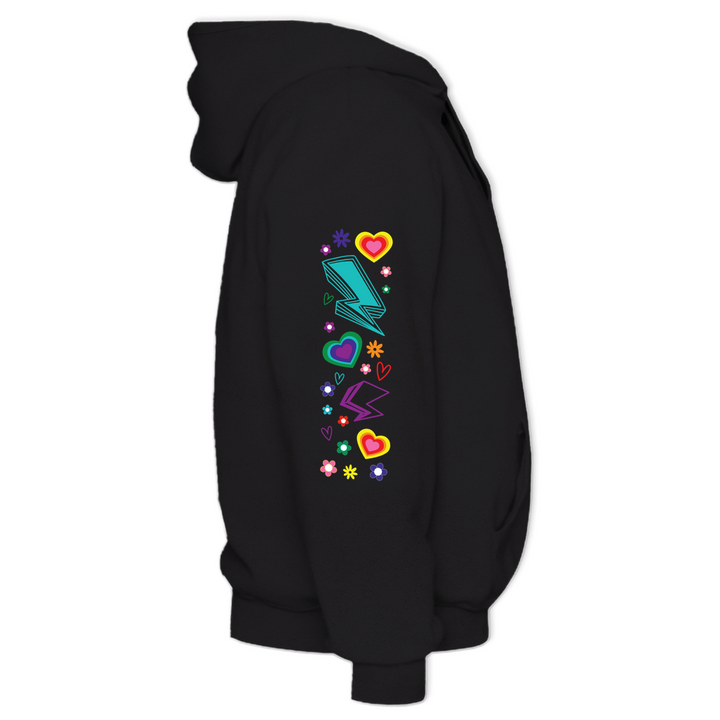 Based in Chicago by queer artist & designer Kayla Pekkala - Tiny Werewolves | Protect Queer Kids Midweight Printed Sleeve Pullover Hoodie in | Shop to get your Pullover Hoodie with collections featuring retro-inspired designs infused with social commentary art, highlighting modern social & current events.