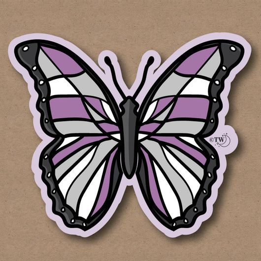 Based in Chicago by queer artist & designer Kayla Pekkala - Tiny Werewolves | Asexual Pastel Butterfly Sticker in | Shop to get your Sticker with collections featuring retro-inspired designs infused with social commentary art, highlighting modern social & current events.