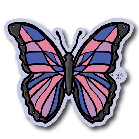 Based in Chicago by queer artist & designer Kayla Pekkala - Tiny Werewolves | Bisexual Pastel Butterfly Sticker in 5" Sticker | Shop to get your Sticker with collections featuring retro-inspired designs infused with social commentary art, highlighting modern social & current events.