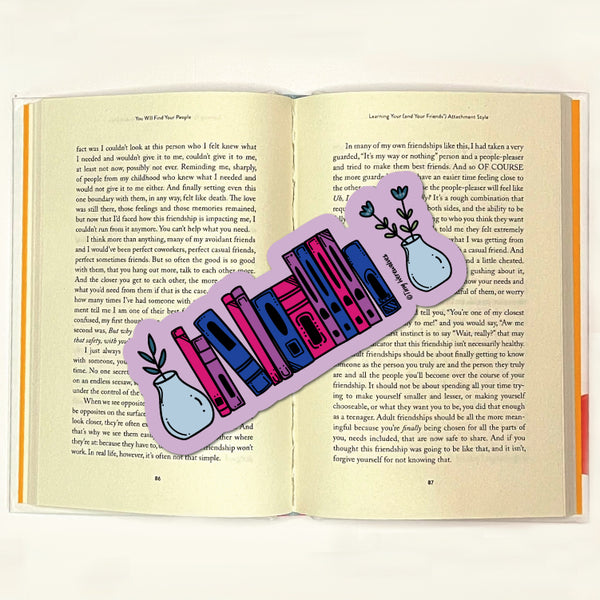 Based in Chicago by queer artist & designer Kayla Pekkala - Tiny Werewolves | Bisexual Bookshelf Pride Laminated Printed Bookmark in | Shop to get your Laminated Bookmark with collections featuring retro-inspired designs infused with social commentary art, highlighting modern social & current events.