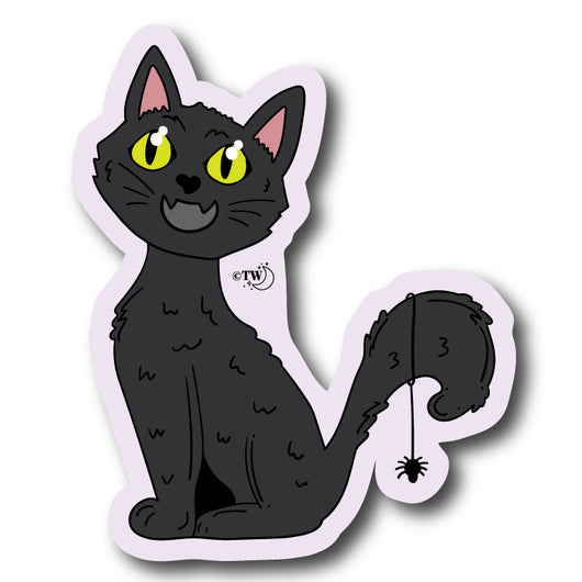 Based in Chicago by queer artist & designer Kayla Pekkala - Tiny Werewolves | Black Cat Spooky Sticker in 5" Sticker | Shop to get your Sticker with collections featuring retro-inspired designs infused with social commentary art, highlighting modern social & current events.