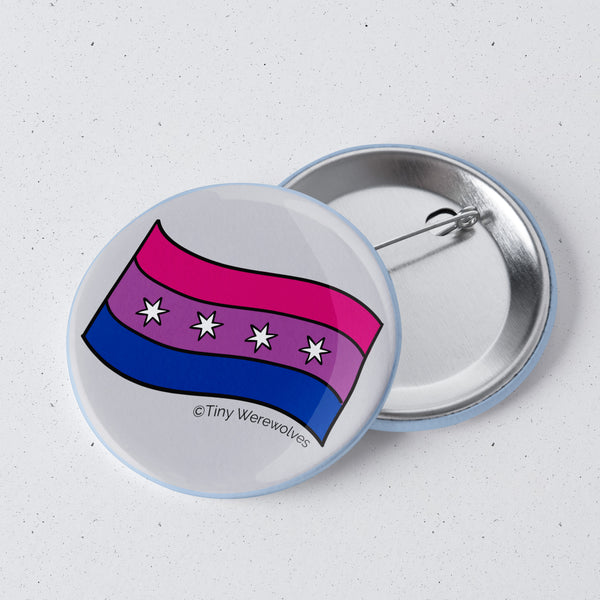 Based in Chicago by queer artist & designer Kayla Pekkala - Tiny Werewolves | Chicago Bisexual Pride Flag 1" Mini Button Pin in | Shop to get your Metal Pinback Button with collections featuring retro-inspired designs infused with social commentary art, highlighting modern social & current events.