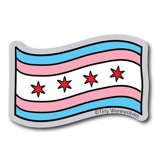 Based in Chicago by queer artist & designer Kayla Pekkala - Tiny Werewolves | Chicago Transgender Pride Flag Sticker in | Shop to get your Sticker with collections featuring retro-inspired designs infused with social commentary art, highlighting modern social & current events.