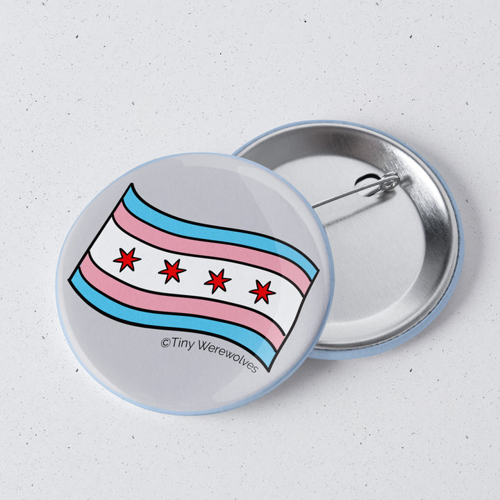 Based in Chicago by queer artist & designer Kayla Pekkala - Tiny Werewolves | Chicago Transgender Pride Flag 1" Mini Button Pin in | Shop to get your Metal Pinback Button with collections featuring retro-inspired designs infused with social commentary art, highlighting modern social & current events.