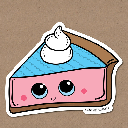 Based in Chicago by queer artist & designer Kayla Pekkala - Tiny Werewolves | Trans Pie Sticker in | Shop to get your Sticker with collections featuring retro-inspired designs infused with social commentary art, highlighting modern social & current events.