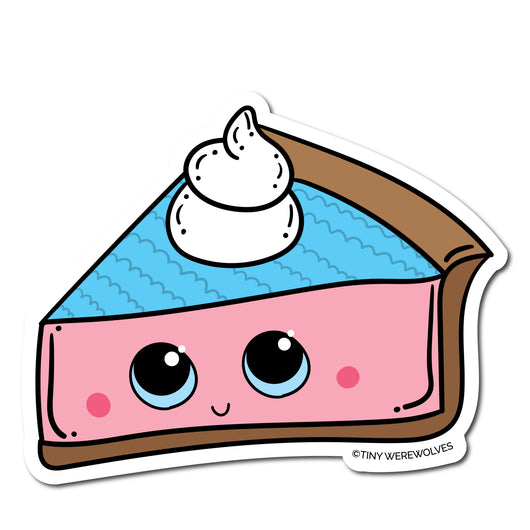 Based in Chicago by queer artist & designer Kayla Pekkala - Tiny Werewolves | Trans Pie Sticker in 5" Sticker | Shop to get your Sticker with collections featuring retro-inspired designs infused with social commentary art, highlighting modern social & current events.