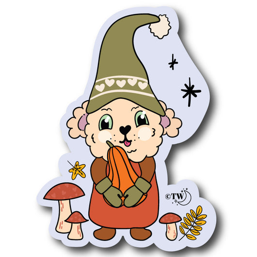 Based in Chicago by queer artist & designer Kayla Pekkala - Tiny Werewolves | Gnome Dog Mushroom Sticker in 5" Sticker | Shop to get your Sticker with collections featuring retro-inspired designs infused with social commentary art, highlighting modern social & current events.