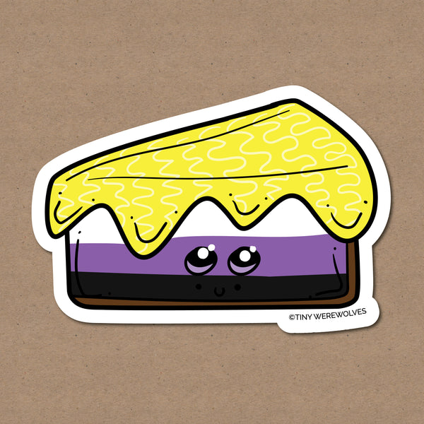 Based in Chicago by queer artist & designer Kayla Pekkala - Tiny Werewolves | Non-Binary Pie Sticker in | Shop to get your Sticker with collections featuring retro-inspired designs infused with social commentary art, highlighting modern social & current events.