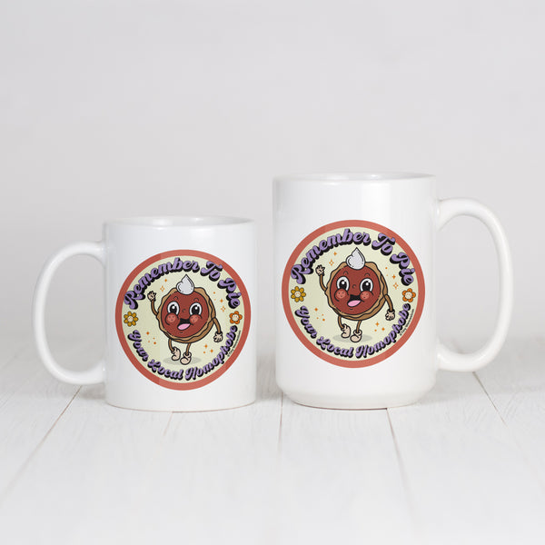 Based in Chicago by queer artist & designer Kayla Pekkala - Tiny Werewolves | Pie Your Local Homophobe Mug in | Shop to get your Mug with collections featuring retro-inspired designs infused with social commentary art, highlighting modern social & current events.