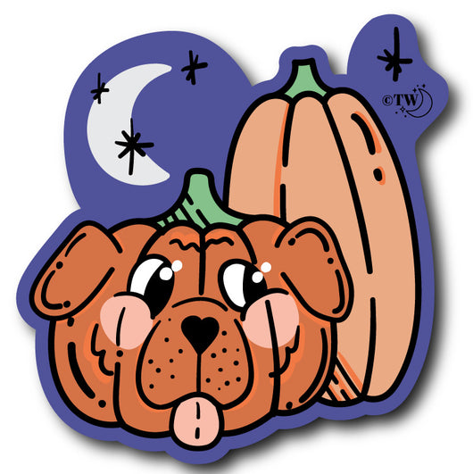 Based in Chicago by queer artist & designer Kayla Pekkala - Tiny Werewolves | Pupkin Spooky Sticker in 5" Sticker | Shop to get your Sticker with collections featuring retro-inspired designs infused with social commentary art, highlighting modern social & current events.