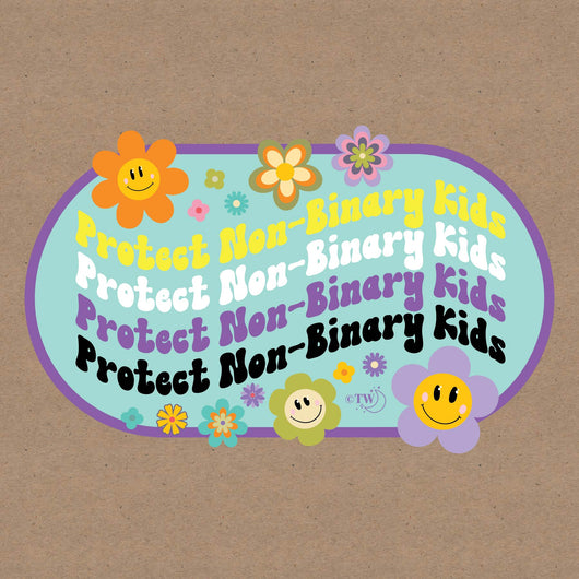 Based in Chicago by queer artist & designer Kayla Pekkala - Tiny Werewolves | Retro Flower Protect Non-Binary Kids Decal Sticker in 5" Sticker | Shop to get your Sticker with collections featuring retro-inspired designs infused with social commentary art, highlighting modern social & current events.