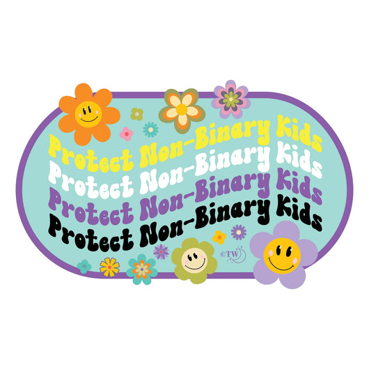 Based in Chicago by queer artist & designer Kayla Pekkala - Tiny Werewolves | Retro Flower Protect Non-Binary Kids Decal Sticker in | Shop to get your Sticker with collections featuring retro-inspired designs infused with social commentary art, highlighting modern social & current events.