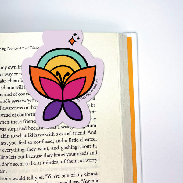 Based in Chicago by queer artist & designer Kayla Pekkala - Tiny Werewolves | Retro Butterfly Laminated Magnetic Bookmark in | Shop to get your Magnetic Bookmark with collections featuring retro-inspired designs infused with social commentary art, highlighting modern social & current events.