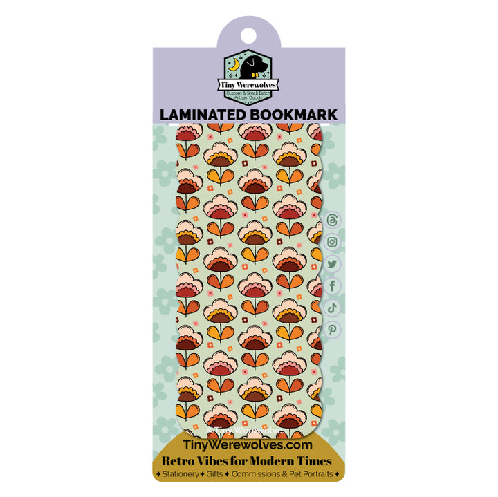 Based in Chicago by queer artist & designer Kayla Pekkala - Tiny Werewolves | Retro Flower Laminated Printed Bookmark in | Shop to get your Laminated Bookmark with collections featuring retro-inspired designs infused with social commentary art, highlighting modern social & current events.