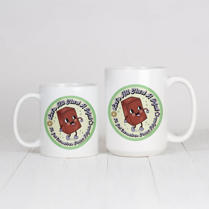 Based in Chicago by queer artist & designer Kayla Pekkala - Tiny Werewolves | Let's All Start A Riot Mug in | Shop to get your Mug with collections featuring retro-inspired designs infused with social commentary art, highlighting modern social & current events.