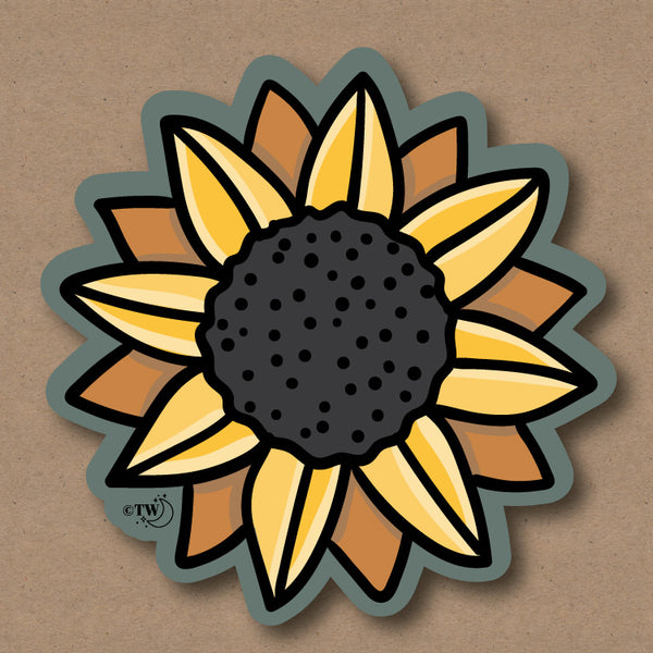 Based in Chicago by queer artist & designer Kayla Pekkala - Tiny Werewolves | Sunflower Sticker in | Shop to get your Sticker with collections featuring retro-inspired designs infused with social commentary art, highlighting modern social & current events.