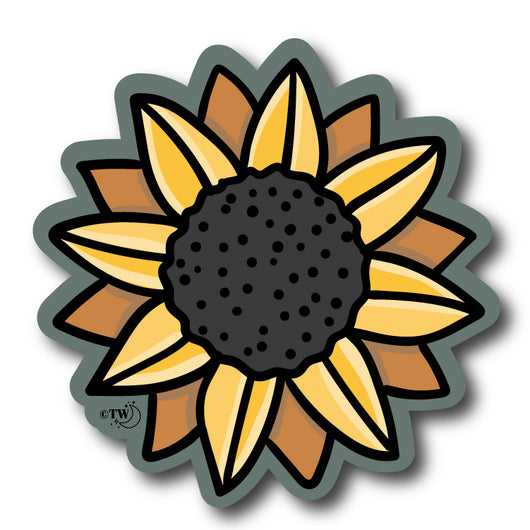 Based in Chicago by queer artist & designer Kayla Pekkala - Tiny Werewolves | Sunflower Sticker in 5" Sticker | Shop to get your Sticker with collections featuring retro-inspired designs infused with social commentary art, highlighting modern social & current events.
