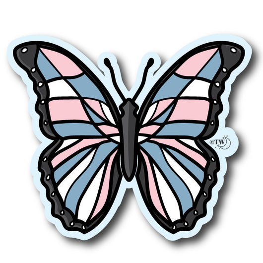 Based in Chicago by queer artist & designer Kayla Pekkala - Tiny Werewolves | Transgender Pastel Butterfly Sticker in 5" Sticker | Shop to get your Sticker with collections featuring retro-inspired designs infused with social commentary art, highlighting modern social & current events.
