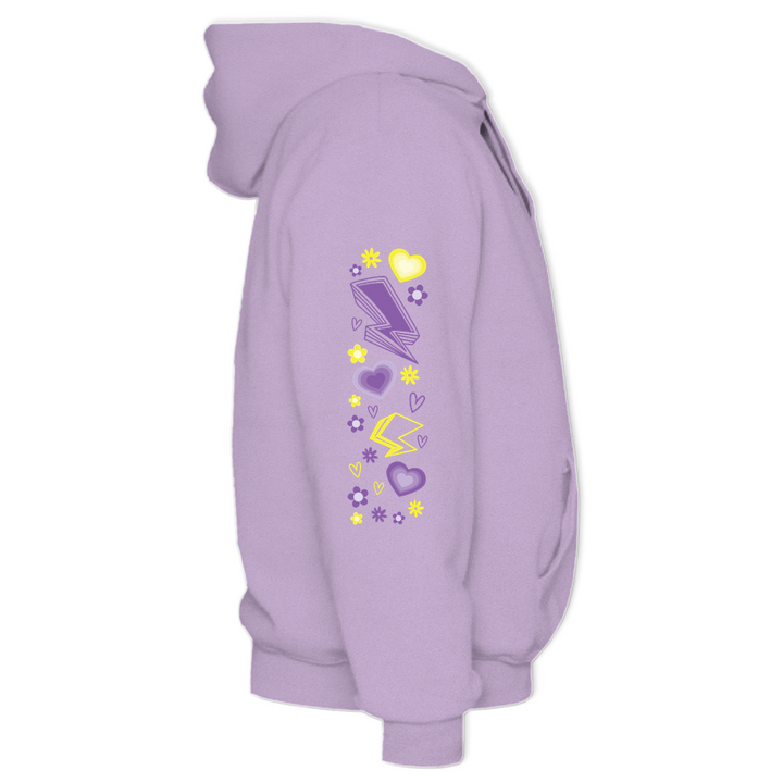 Based in Chicago by queer artist & designer Kayla Pekkala - Tiny Werewolves | Protect Non-Binary Kids Midweight Printed Sleeve Pullover Hoodie in | Shop to get your Pullover Hoodie with collections featuring retro-inspired designs infused with social commentary art, highlighting modern social & current events.