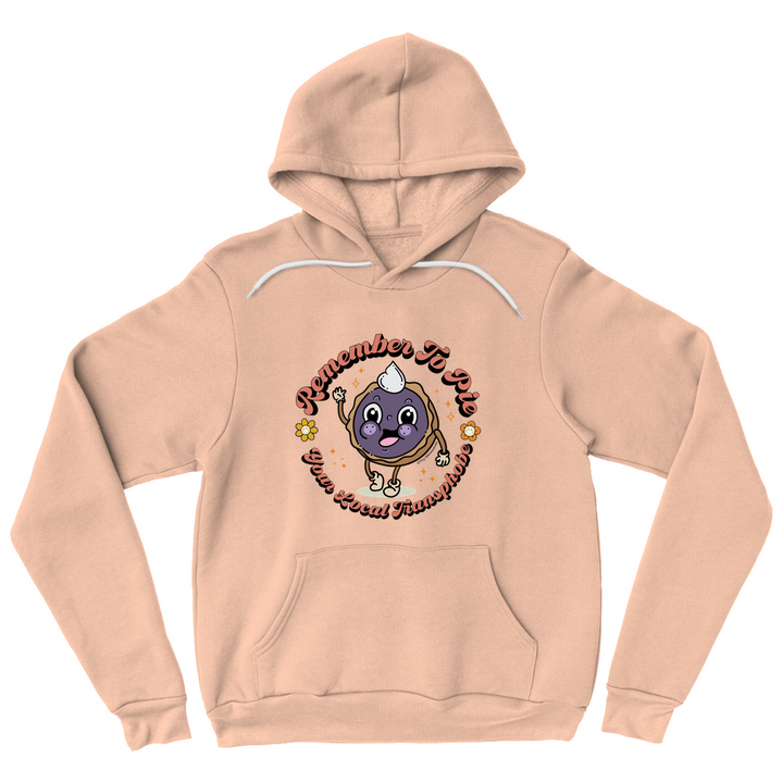Based in Chicago by queer artist & designer Kayla Pekkala - Tiny Werewolves | Pie Your Local Transphobe Pullover Hoodie in Peach | Shop to get your Pullover Hoodie with collections featuring retro-inspired designs infused with social commentary art, highlighting modern social & current events.