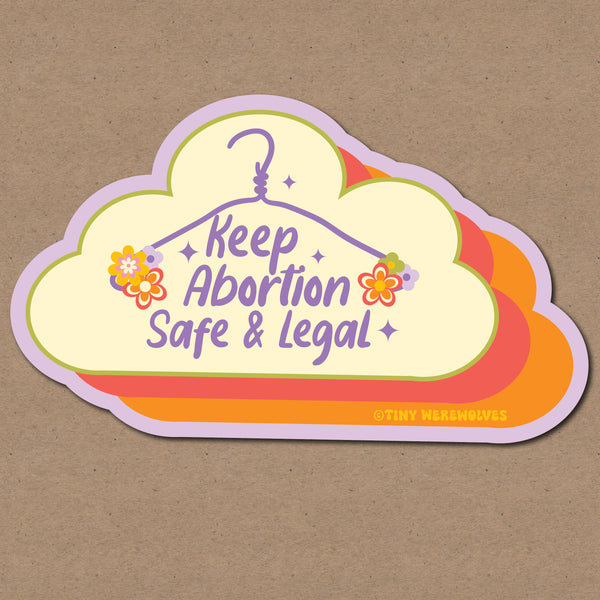 Based in Chicago by queer artist & designer Kayla Pekkala - Tiny Werewolves | Keep Abortion Safe & Legal Sticker in | Shop to get your Sticker with collections featuring retro-inspired designs infused with social commentary art, highlighting modern social & current events.