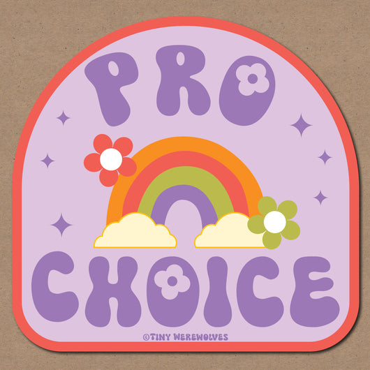 Based in Chicago by queer artist & designer Kayla Pekkala - Tiny Werewolves | Pro Choice Sticker in | Shop to get your Sticker with collections featuring retro-inspired designs infused with social commentary art, highlighting modern social & current events.