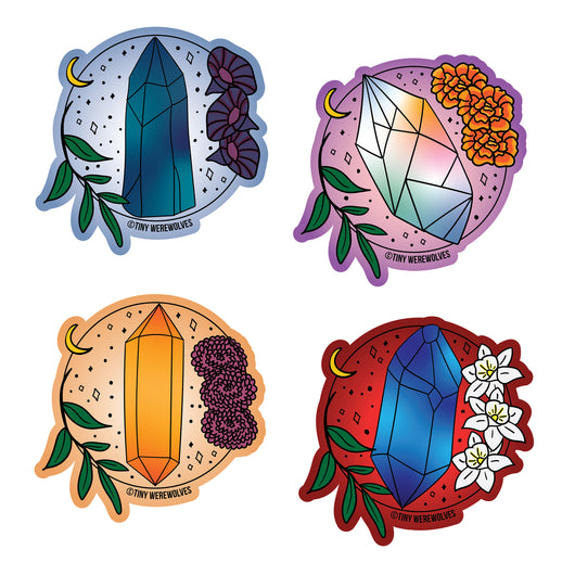 Based in Chicago by queer artist & designer Kayla Pekkala - Tiny Werewolves | Crystal & Flower Birthstone Mini Sticker Pack in | Shop to get your Sticker with collections featuring retro-inspired designs infused with social commentary art, highlighting modern social & current events.