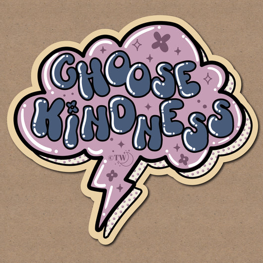 Based in Chicago by queer artist & designer Kayla Pekkala - Tiny Werewolves | Choose Kindness Sticker in | Shop to get your Sticker with collections featuring retro-inspired designs infused with social commentary art, highlighting modern social & current events.