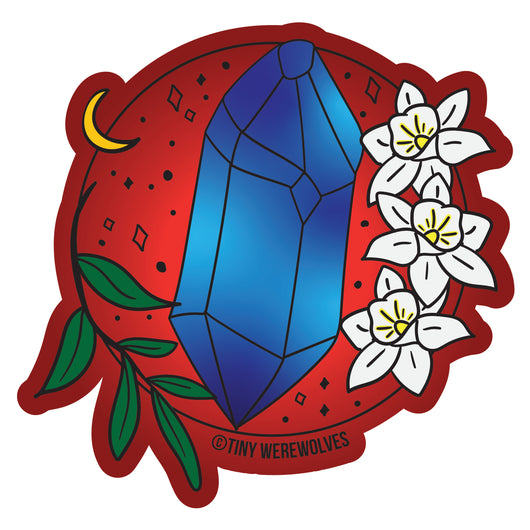 Based in Chicago by queer artist & designer Kayla Pekkala - Tiny Werewolves | December Crystal & Flower Birthstone Sticker in | Shop to get your Sticker with collections featuring retro-inspired designs infused with social commentary art, highlighting modern social & current events.