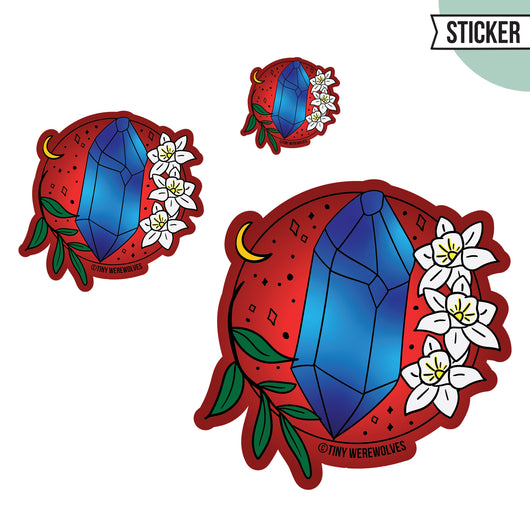 Based in Chicago by queer artist & designer Kayla Pekkala - Tiny Werewolves | December Crystal & Flower Birthstone Sticker in | Shop to get your Sticker with collections featuring retro-inspired designs infused with social commentary art, highlighting modern social & current events.