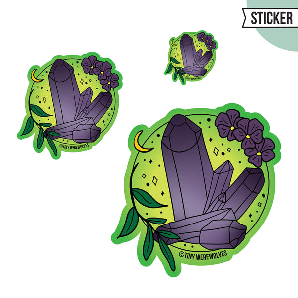 Based in Chicago by queer artist & designer Kayla Pekkala - Tiny Werewolves | February Crystal & Flower Birthstone Sticker in | Shop to get your Sticker with collections featuring retro-inspired designs infused with social commentary art, highlighting modern social & current events.