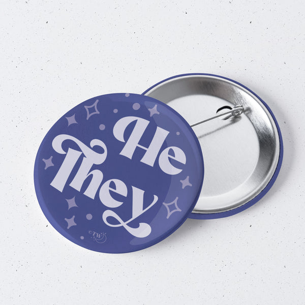 Based in Chicago by queer artist & designer Kayla Pekkala - Tiny Werewolves | He / They Pronouns Retro Stars 1" Mini Button Pin in | Shop to get your Metal Pinback Button with collections featuring retro-inspired designs infused with social commentary art, highlighting modern social & current events.
