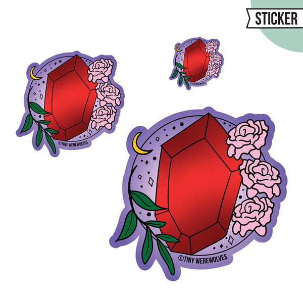 Based in Chicago by queer artist & designer Kayla Pekkala - Tiny Werewolves | January Crystal & Flower Birthstone Sticker in | Shop to get your Sticker with collections featuring retro-inspired designs infused with social commentary art, highlighting modern social & current events.