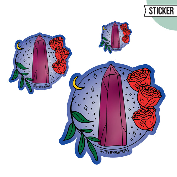 Based in Chicago by queer artist & designer Kayla Pekkala - Tiny Werewolves | June Crystal & Flower Birthstone Sticker in | Shop to get your Sticker with collections featuring retro-inspired designs infused with social commentary art, highlighting modern social & current events.