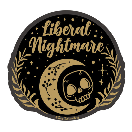 Based in Chicago by queer artist & designer Kayla Pekkala - Tiny Werewolves | Liberal Nightmare Sticker in 5" Sticker | Shop to get your Sticker with collections featuring retro-inspired designs infused with social commentary art, highlighting modern social & current events.