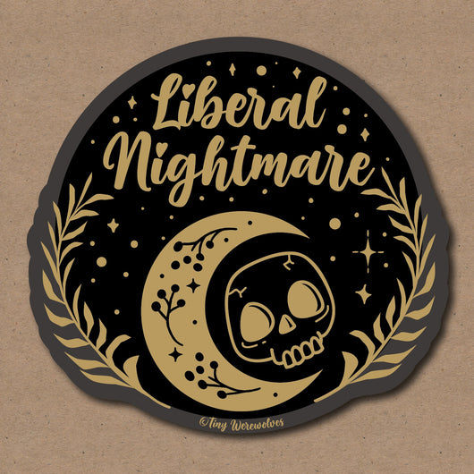 Based in Chicago by queer artist & designer Kayla Pekkala - Tiny Werewolves | Liberal Nightmare Sticker in | Shop to get your Sticker with collections featuring retro-inspired designs infused with social commentary art, highlighting modern social & current events.