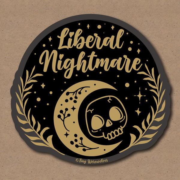 Based in Chicago by queer artist & designer Kayla Pekkala - Tiny Werewolves | Liberal Nightmare Sticker in | Shop to get your Sticker with collections featuring retro-inspired designs infused with social commentary art, highlighting modern social & current events.