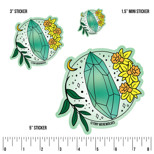 Based in Chicago by queer artist & designer Kayla Pekkala - Tiny Werewolves | March Crystal & Flower Birthstone Sticker in | Shop to get your Sticker with collections featuring retro-inspired designs infused with social commentary art, highlighting modern social & current events.