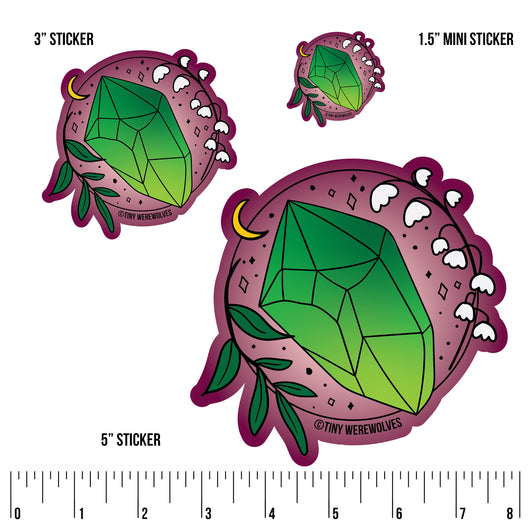 Based in Chicago by queer artist & designer Kayla Pekkala - Tiny Werewolves | May Crystal & Flower Birthstone Sticker in | Shop to get your Sticker with collections featuring retro-inspired designs infused with social commentary art, highlighting modern social & current events.