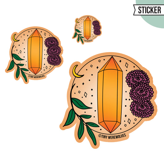 Based in Chicago by queer artist & designer Kayla Pekkala - Tiny Werewolves | November Crystal & Flower Birthstone Sticker in | Shop to get your Sticker with collections featuring retro-inspired designs infused with social commentary art, highlighting modern social & current events.