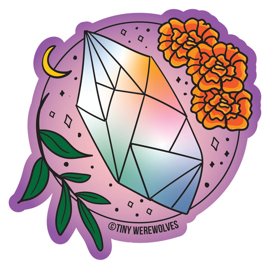 Based in Chicago by queer artist & designer Kayla Pekkala - Tiny Werewolves | October Crystal & Flower Birthstone Sticker in | Shop to get your Sticker with collections featuring retro-inspired designs infused with social commentary art, highlighting modern social & current events.