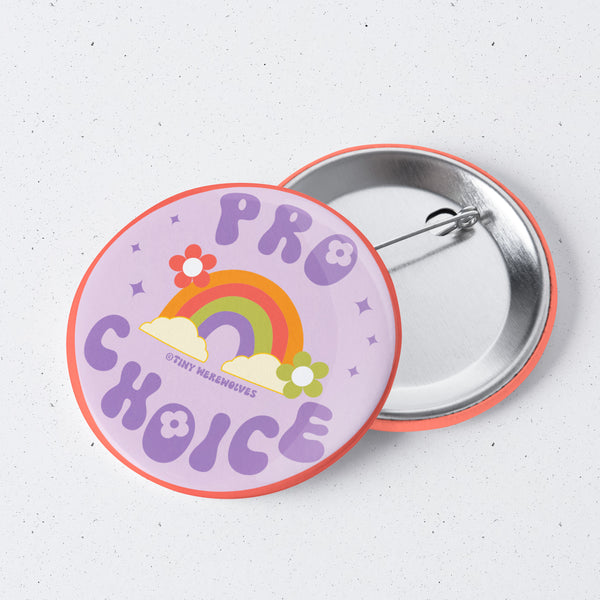 Based in Chicago by queer artist & designer Kayla Pekkala - Tiny Werewolves | Pro Choice 1" Mini Button Pin in | Shop to get your Metal Pinback Button with collections featuring retro-inspired designs infused with social commentary art, highlighting modern social & current events.