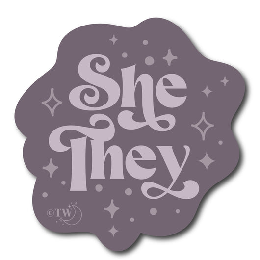 Based in Chicago by queer artist & designer Kayla Pekkala - Tiny Werewolves | She / They Pronouns Retro Stars Sticker in 5" Sticker | Shop to get your Sticker with collections featuring retro-inspired designs infused with social commentary art, highlighting modern social & current events.