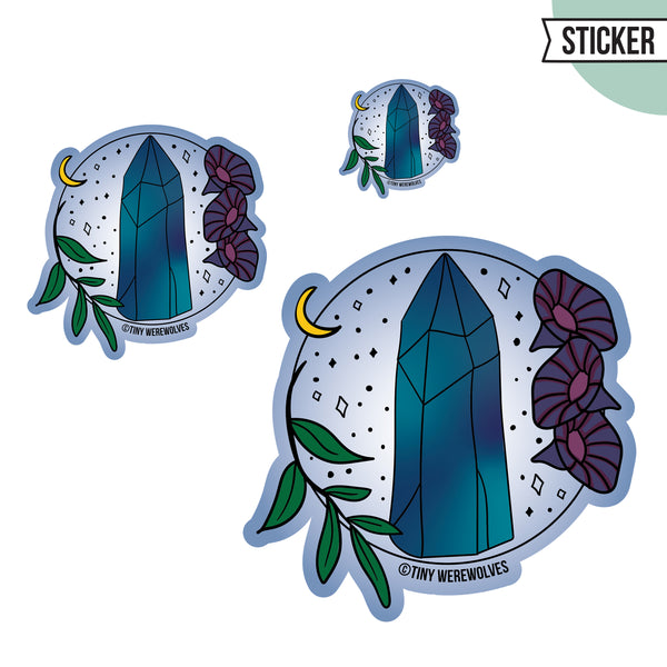 Based in Chicago by queer artist & designer Kayla Pekkala - Tiny Werewolves | September Crystal & Flower Birthstone Sticker in | Shop to get your Sticker with collections featuring retro-inspired designs infused with social commentary art, highlighting modern social & current events.