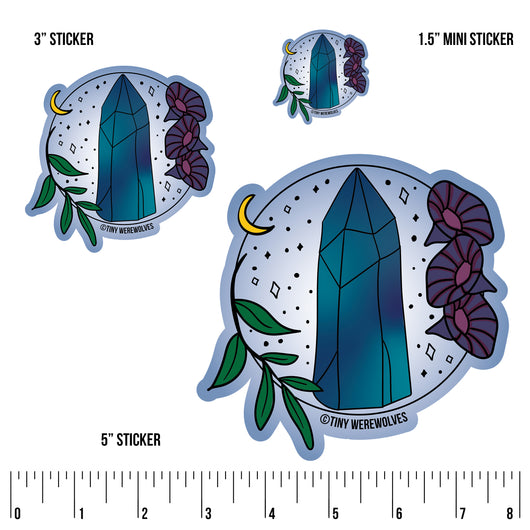Based in Chicago by queer artist & designer Kayla Pekkala - Tiny Werewolves | September Crystal & Flower Birthstone Sticker in | Shop to get your Sticker with collections featuring retro-inspired designs infused with social commentary art, highlighting modern social & current events.