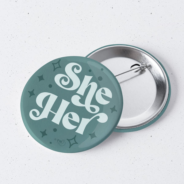 Based in Chicago by queer artist & designer Kayla Pekkala - Tiny Werewolves | She / Her Pronouns Retro Stars 1" Mini Button Pin in | Shop to get your Metal Pinback Button with collections featuring retro-inspired designs infused with social commentary art, highlighting modern social & current events.