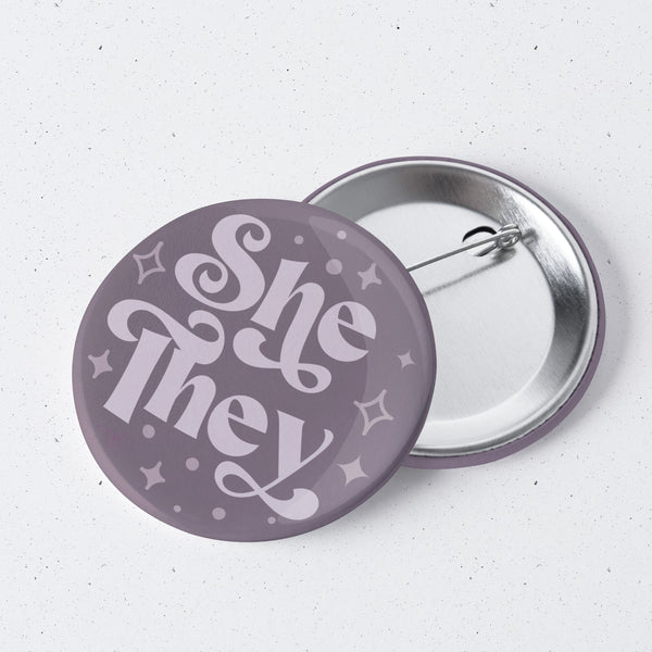 Based in Chicago by queer artist & designer Kayla Pekkala - Tiny Werewolves | She / They Pronouns Retro Stars 1" Mini Button Pin in | Shop to get your Metal Pinback Button with collections featuring retro-inspired designs infused with social commentary art, highlighting modern social & current events.