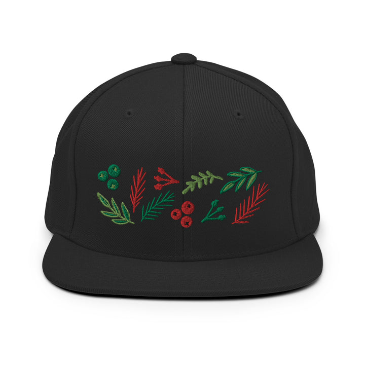Based in Chicago by queer artist & designer Kayla Pekkala - Tiny Werewolves | Leaves and Berries Embroidered Snapback in Black | Shop to get your Snapback with collections featuring retro-inspired designs infused with social commentary art, highlighting modern social & current events.