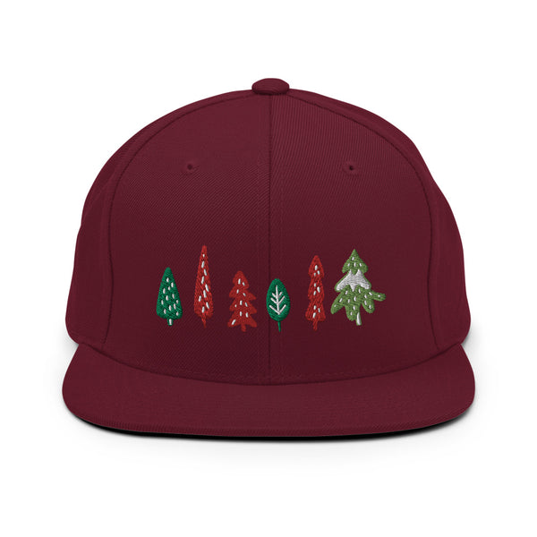 Based in Chicago by queer artist & designer Kayla Pekkala - Tiny Werewolves | Trees Embroidered Snapback in Maroon | Shop to get your Snapback with collections featuring retro-inspired designs infused with social commentary art, highlighting modern social & current events.